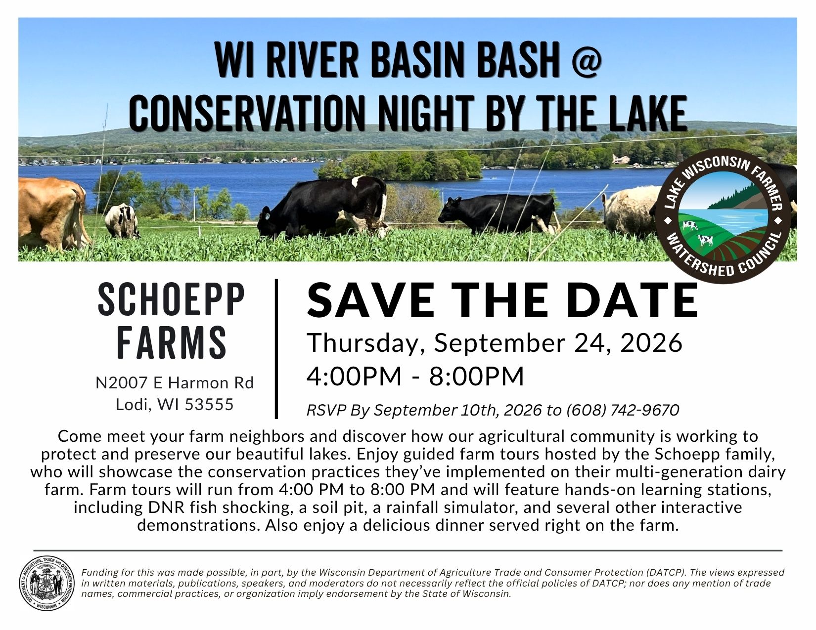 WI River Basin Bash at Conservation Night By The Lake, Schoepp Farms, Lodi on September 24, 2026